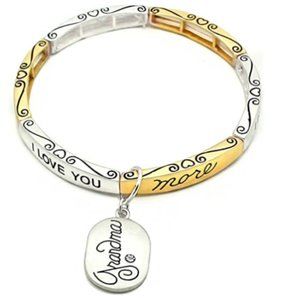 Grandma Charm Bracelet Two-Toned Silver Gold Stretchy Bangle Mothers Day Gift